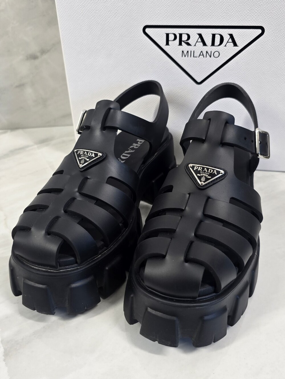 Prada Black Platform Monolith Sandals for Women